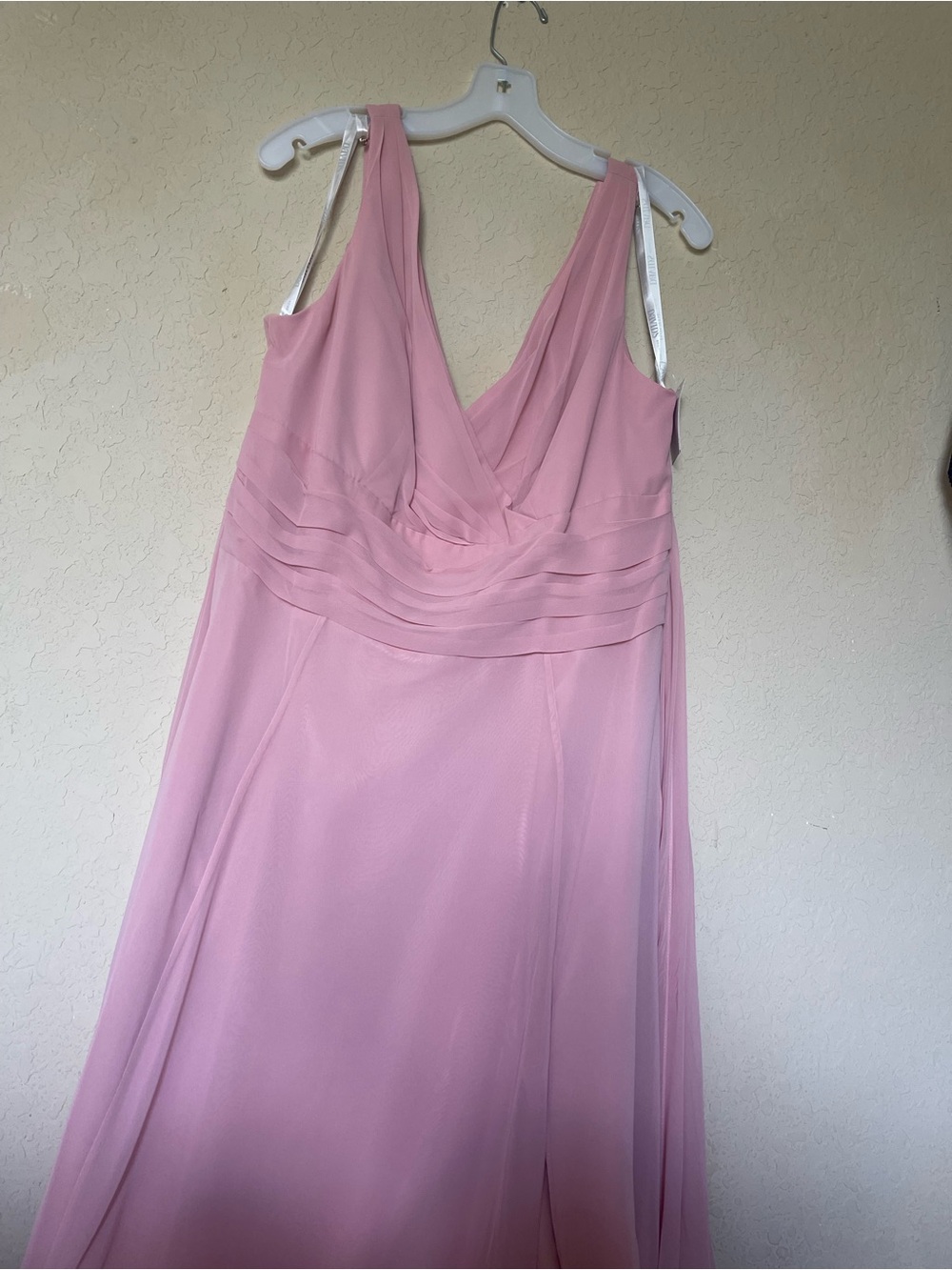 David's Bridal Soft Pink V-Neck Chiffon Maxi Dress